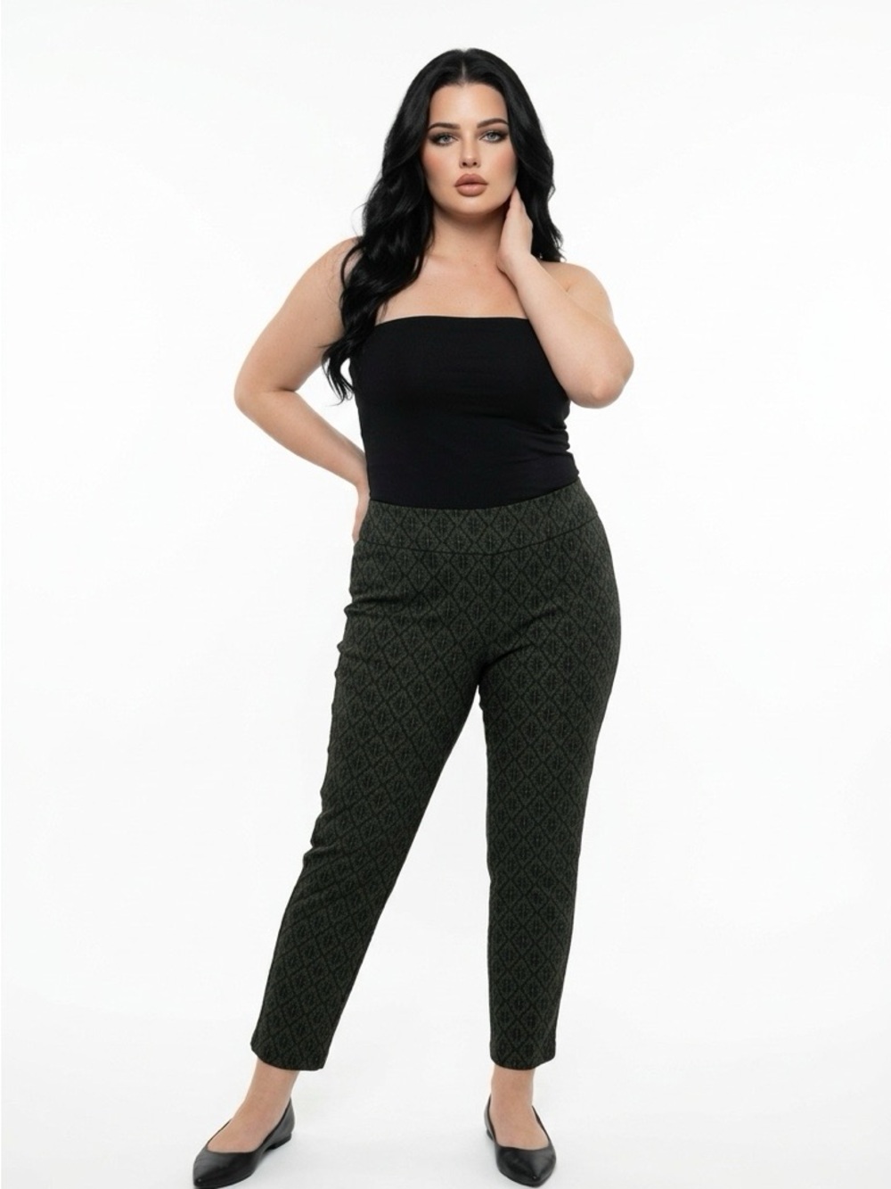 Soft Surroundings Olive Diamond Print Ankle Pants